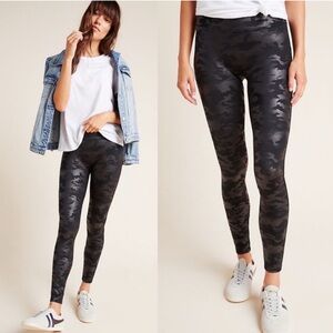 Spanx Faux Leather Camo Print Leggings - Black